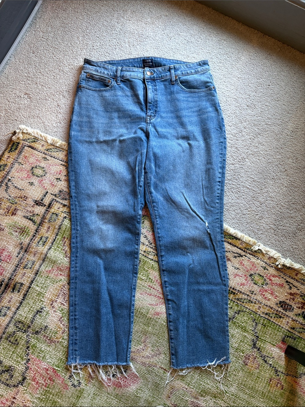 J. Crew Blue Ankle Crop Jeans with Frayed Hem